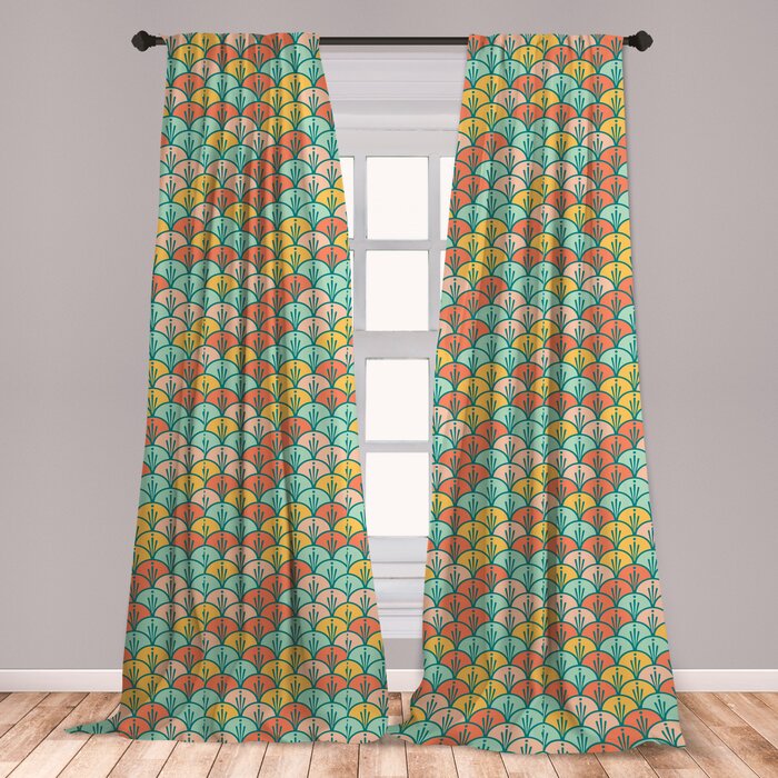 East Urban Home Ambesonne Orange And Turquoise Curtains, Abstract